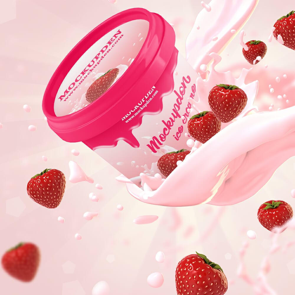 Free Strawberry Ice Cream Jar Mockup PSD Template