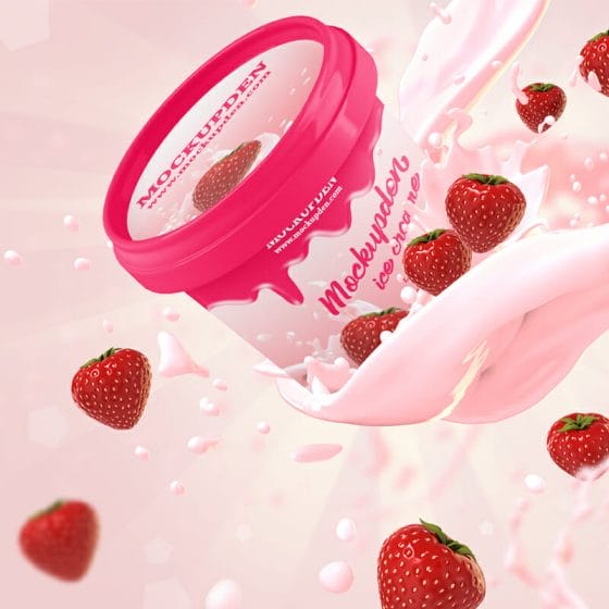Free Strawberry Ice Cream Jar Mockup PSD Template