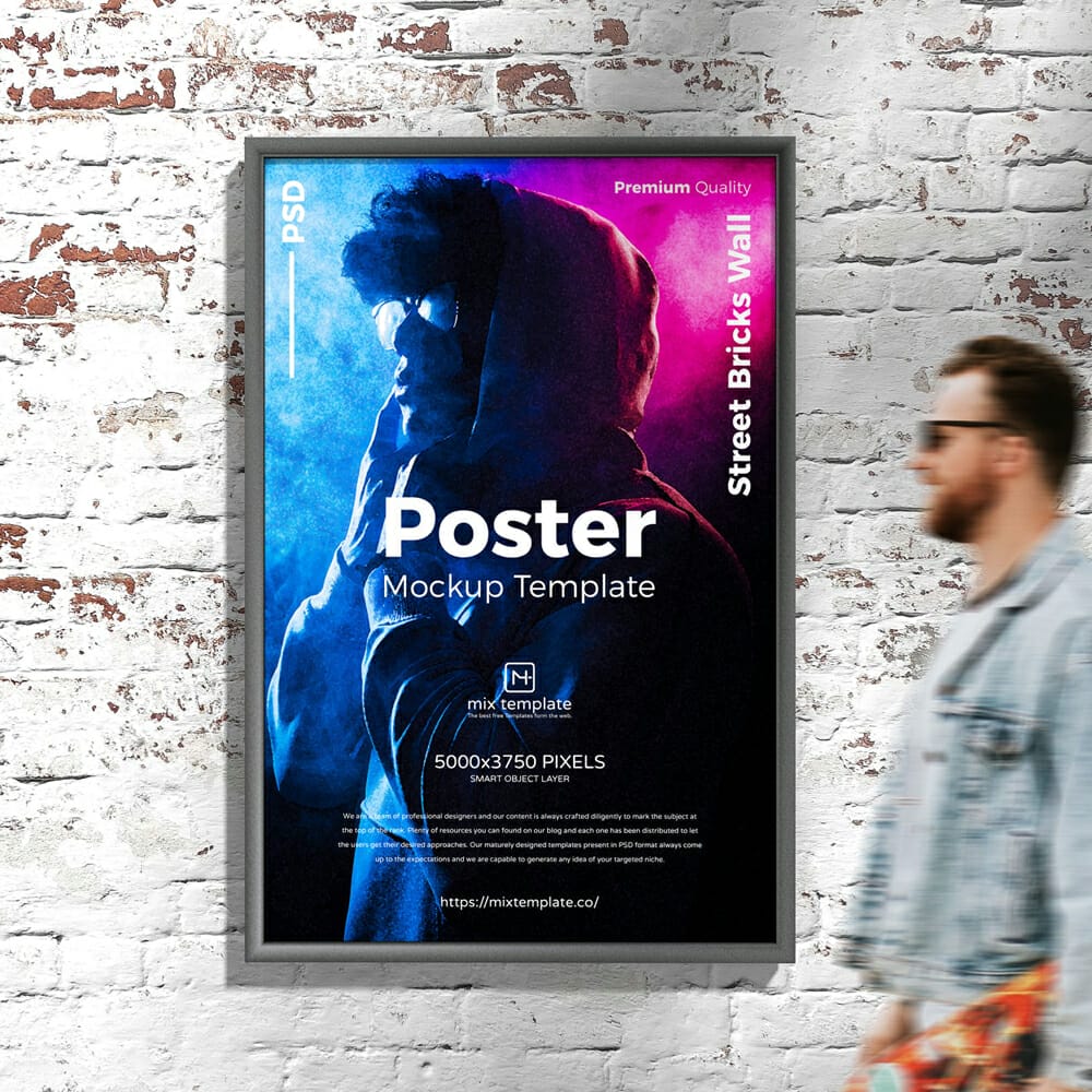 Free Street Bricks Wall Poster Mockup Template