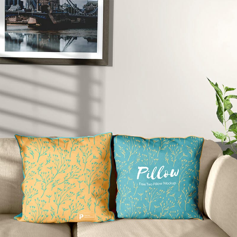 Free Two Pillows Mockup