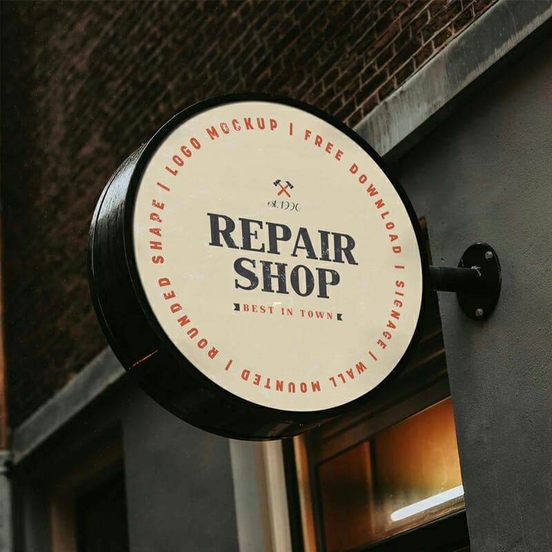 Free Vintage Rounded Shape Signage Logo Mockup PSD