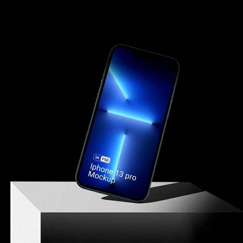 Free iPhone 13 Pro Mockup On Block Front View