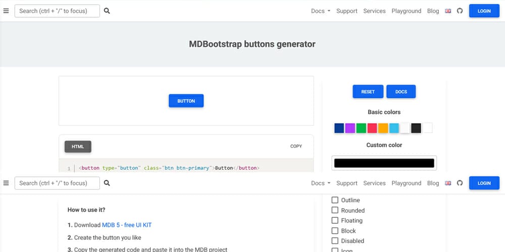 MDBootstrap buttons generator