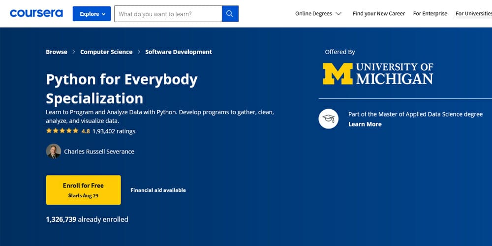 Discover the Best Places To Learn Python 112 Python for Everybody Specialization