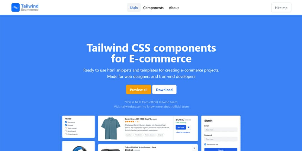 Tailwind CSS Components for E commerce