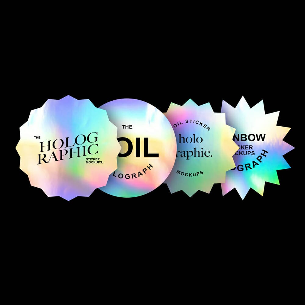 4 Holographic / Rainbow Foil Sticker Mockups