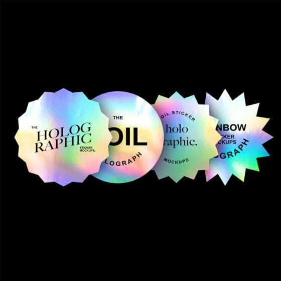 4 Holographic / Rainbow Foil Sticker Mockups