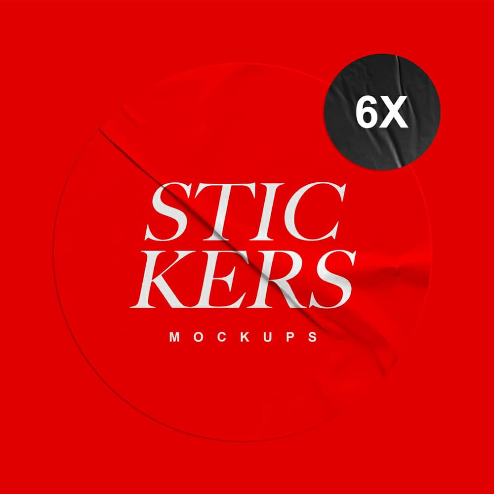 6 Round Sticker Mockups Design