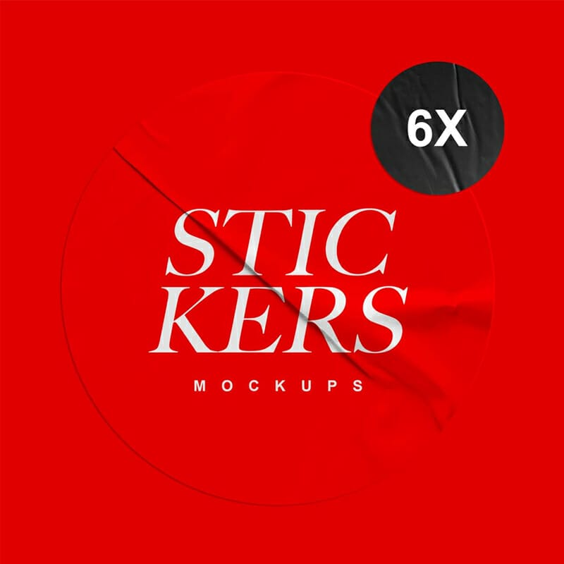 6 Round Sticker Mockups Design