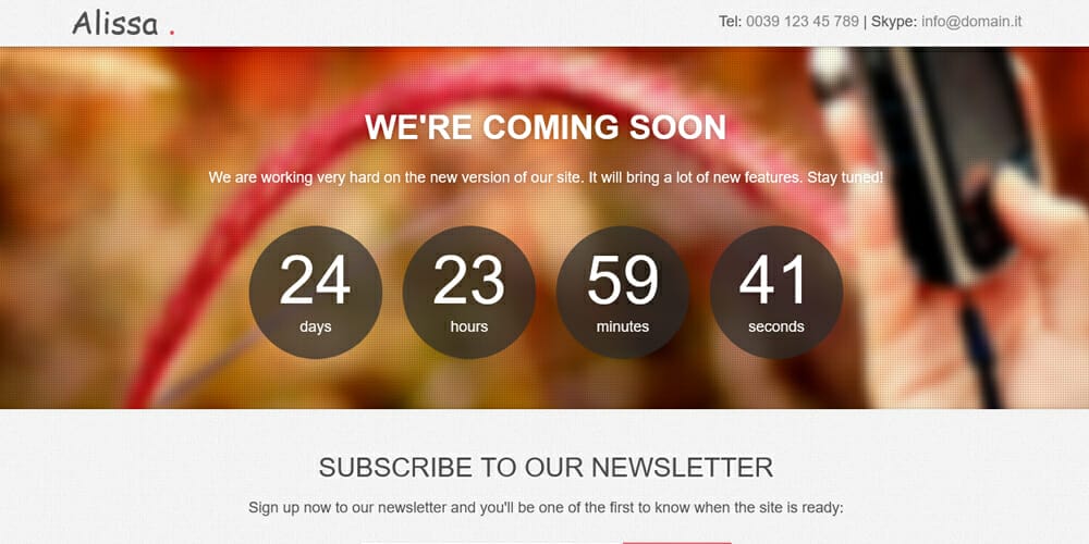 Free Under Construction Html Templates 22 Alissa Responsive Bootstrap Coming Soon Page