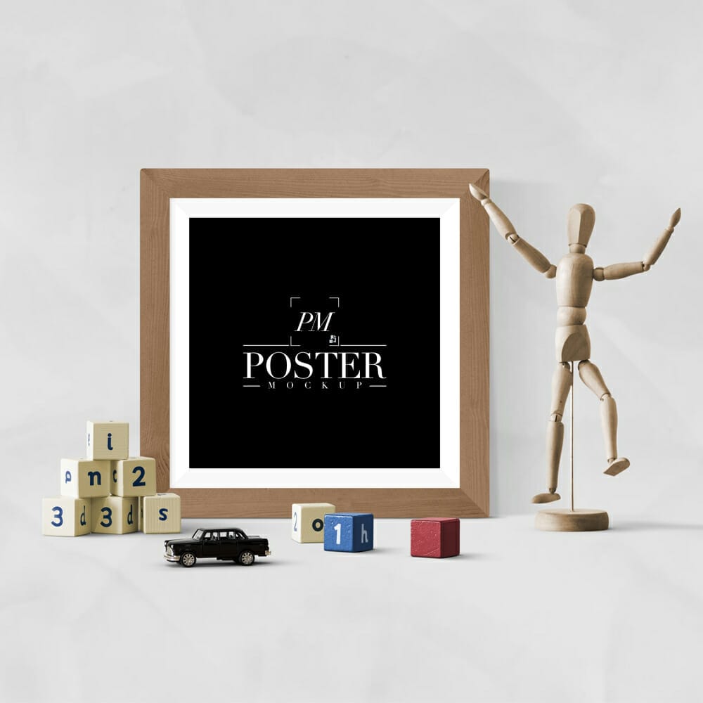 Artistic Interior With Creative Antique Square Poster Frame Mockup PSD