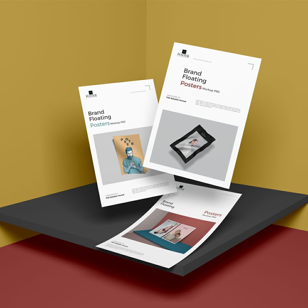 Brand Floating Posters Mockup PSD Design Template
