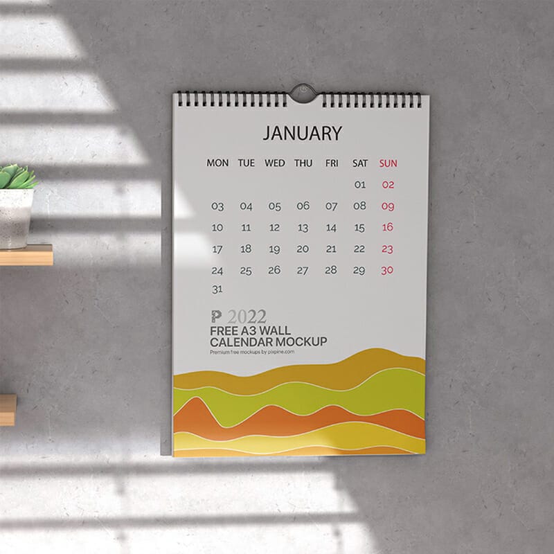 Free A3 Wall Calendar Mockup