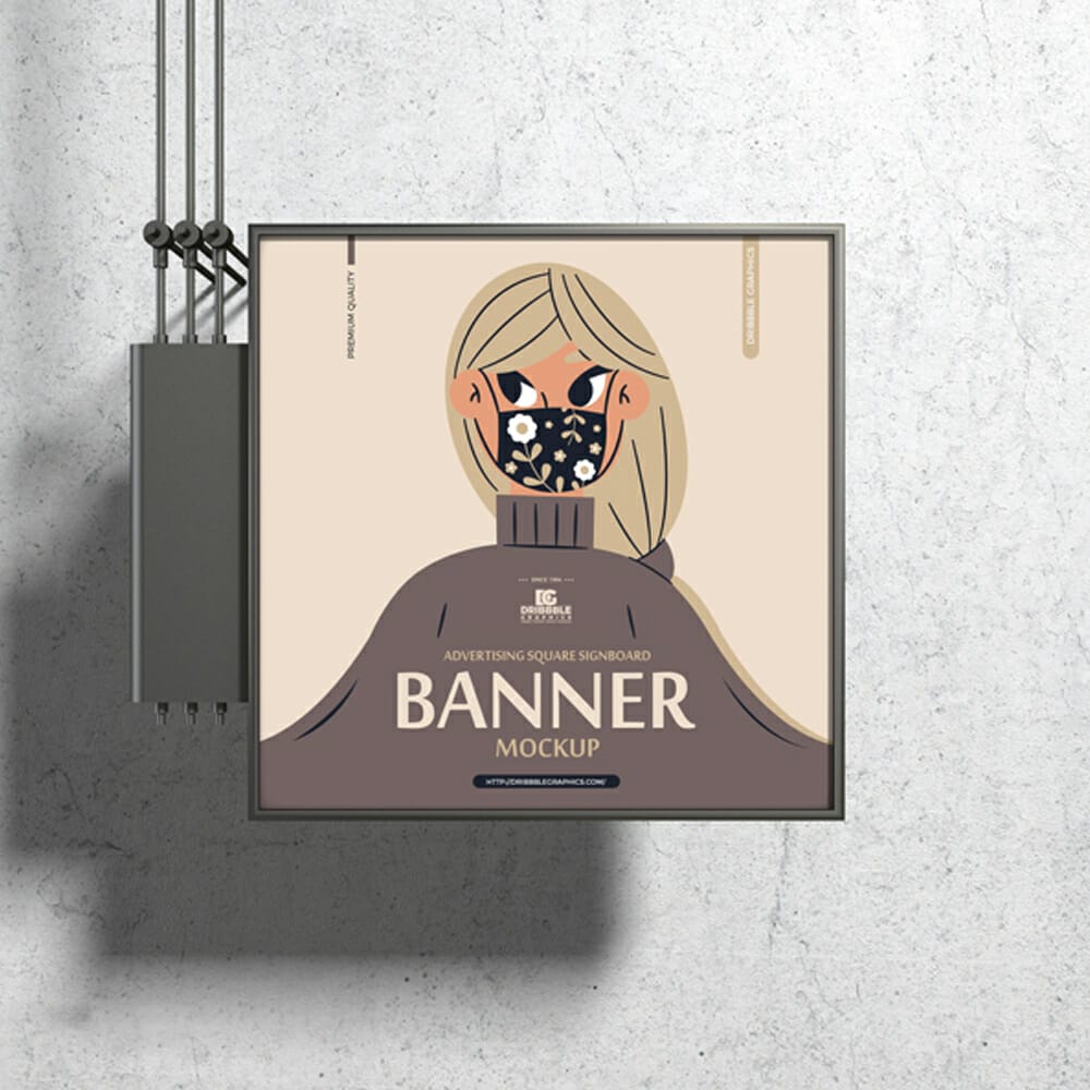 Free Advertising Square Signboard Banner Mockup