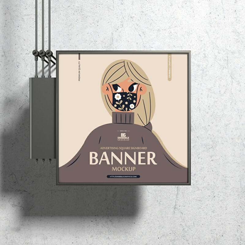 Free Advertising Square Signboard Banner Mockup