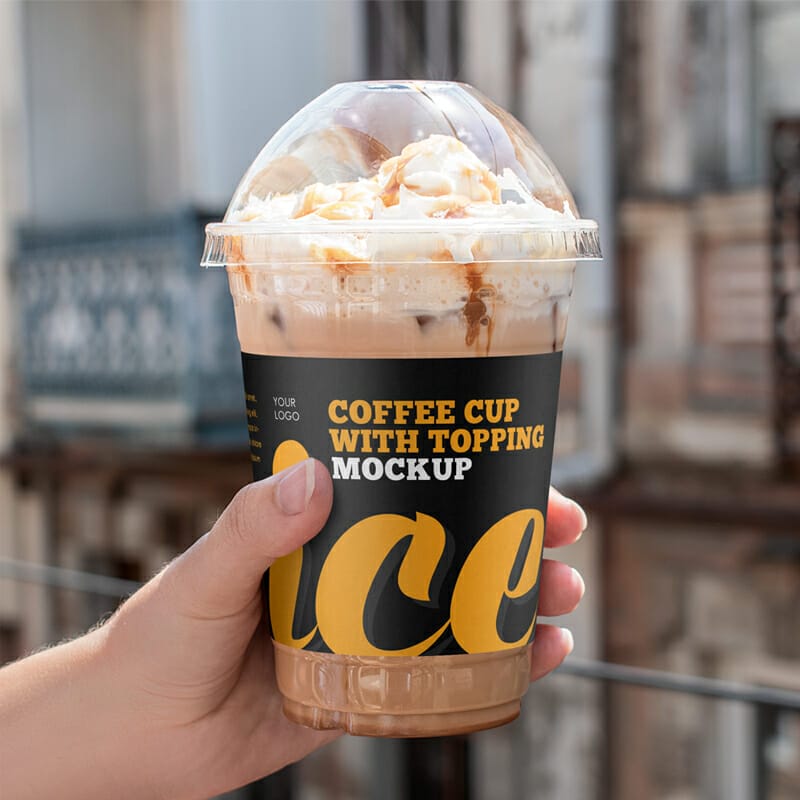Free Iced Coffee Cup With Topping Mockup