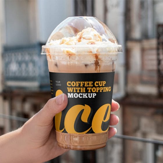 Free Iced Coffee Cup With Topping Mockup