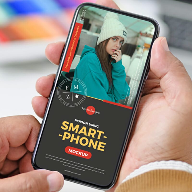 Free Premium Person Using Smartphone Mockup