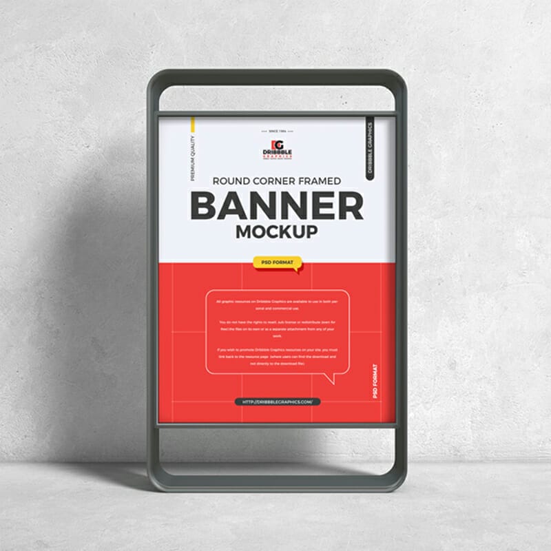 Free Round Corner Framed Banner Mockup
