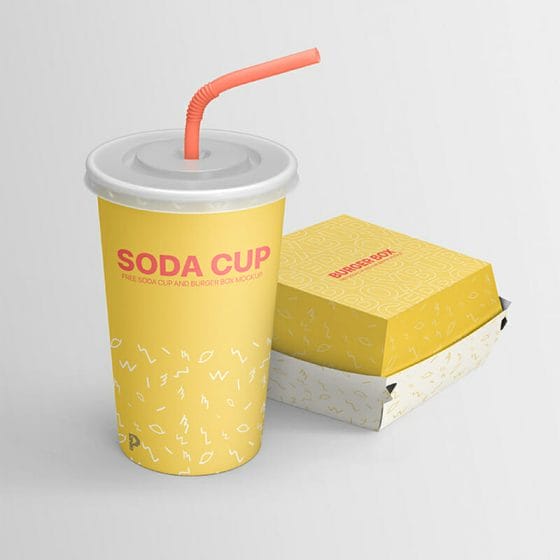 Free Soda Cup And Burger Box Mockup