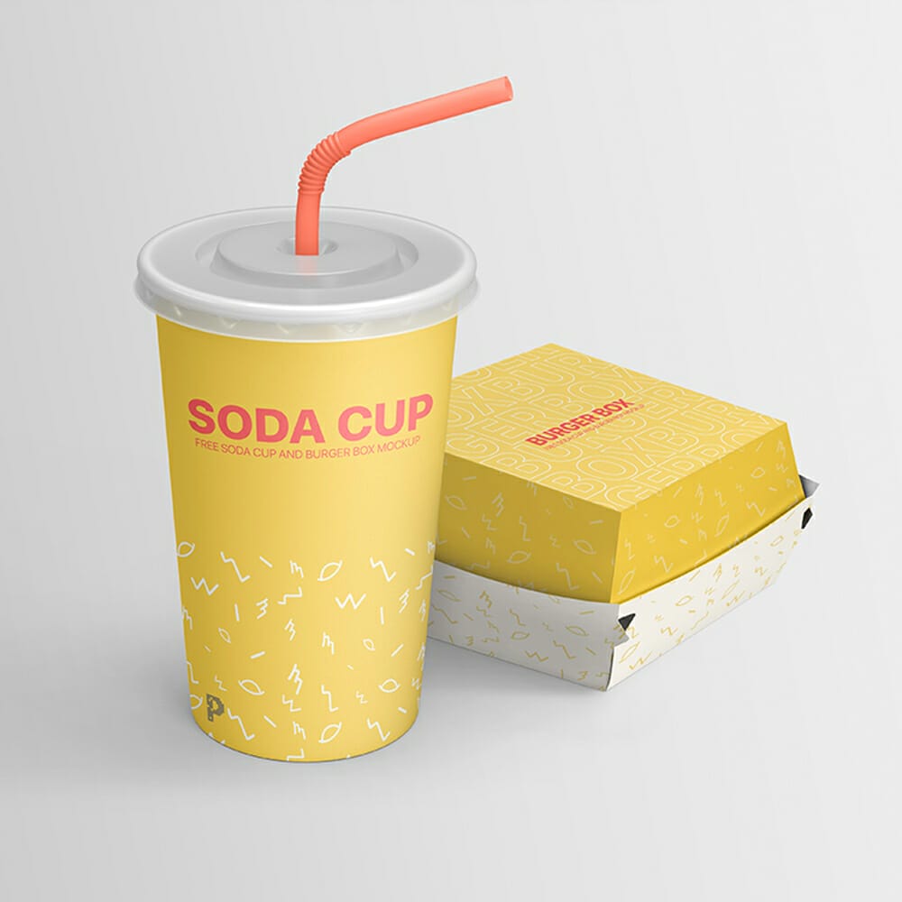 Free Soda Cup And Burger Box Mockup
