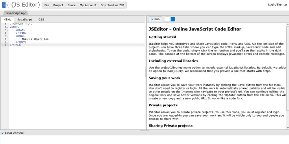 Excellent Online Code Editors 22 JSEditor