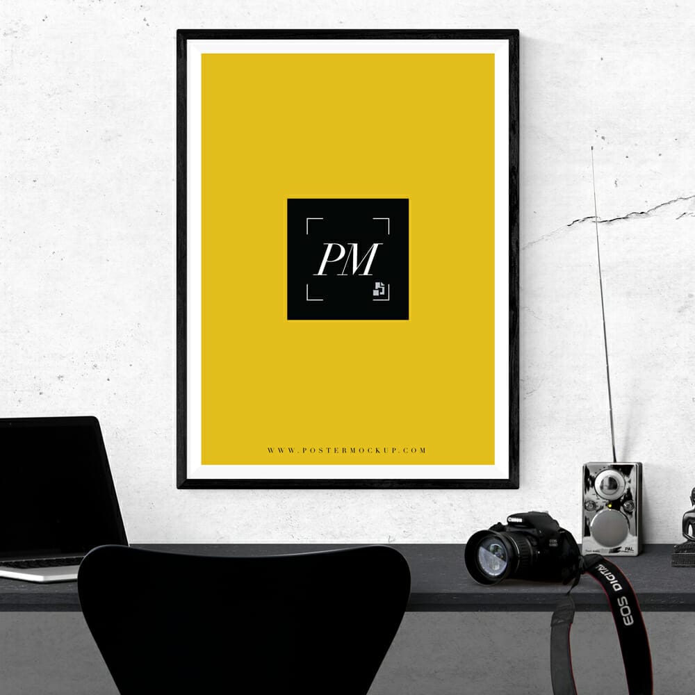 Laptop & Digital Camera With Poster Mockup PSD