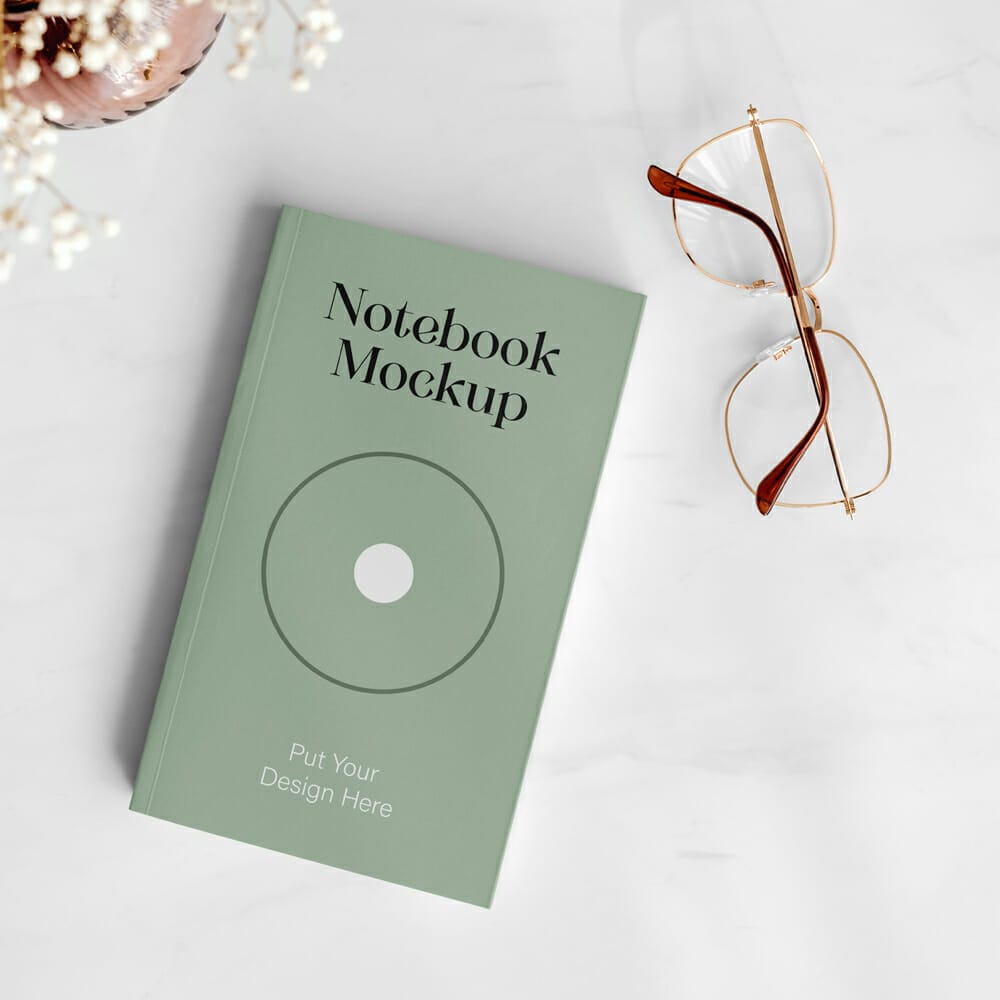 Notebook With Glasses Mockup