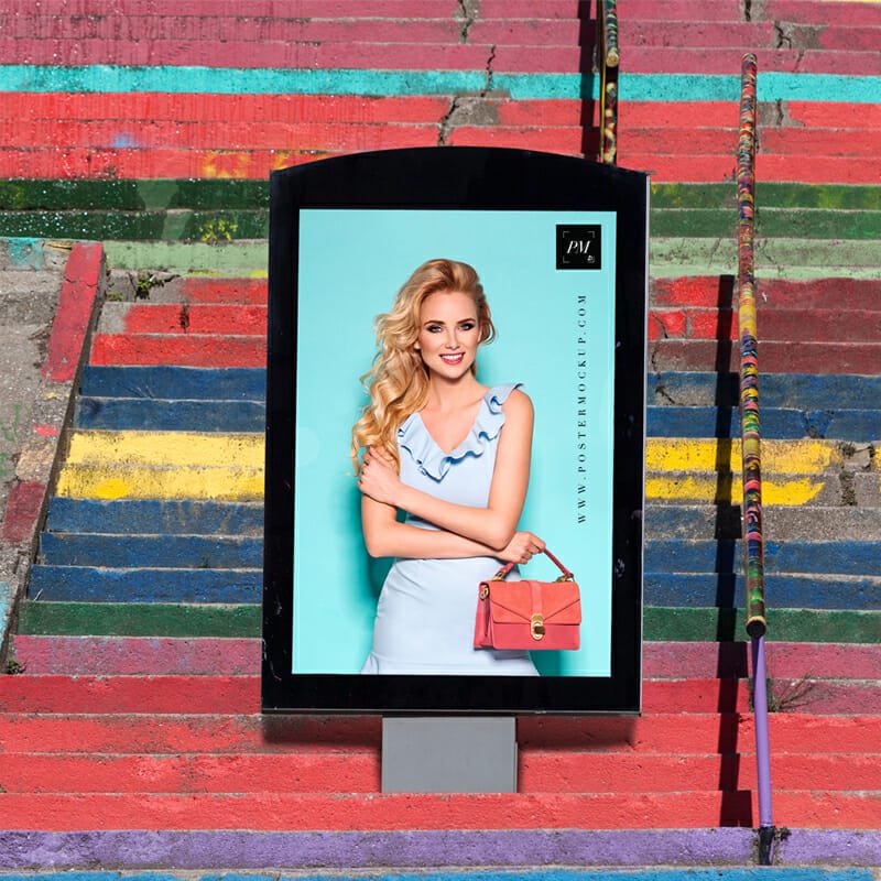 Outdoor Advertisement Poster Billboard On Stairs Mockup PSD