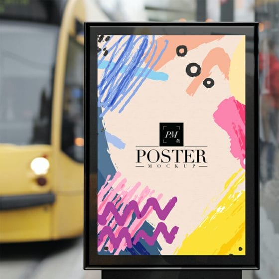 Outdoor Bus Stop Advertisement Vertical Billboard Poster Mockup PSD