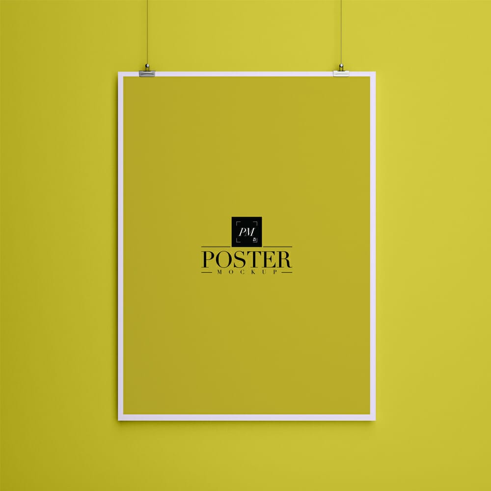 Paper Hanging With Clips Mockup For Poster Presentation