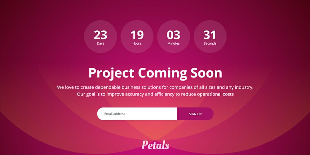 Award-Winning Coming Soon HTML Templates 11 Petals Coming Soon Page HTML Template