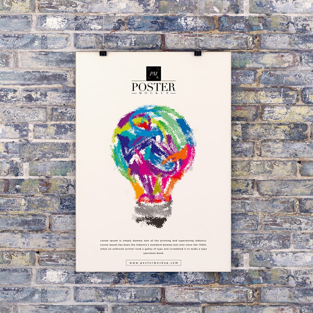 Poster On Brick Wall Mockup PSD For Advertising
