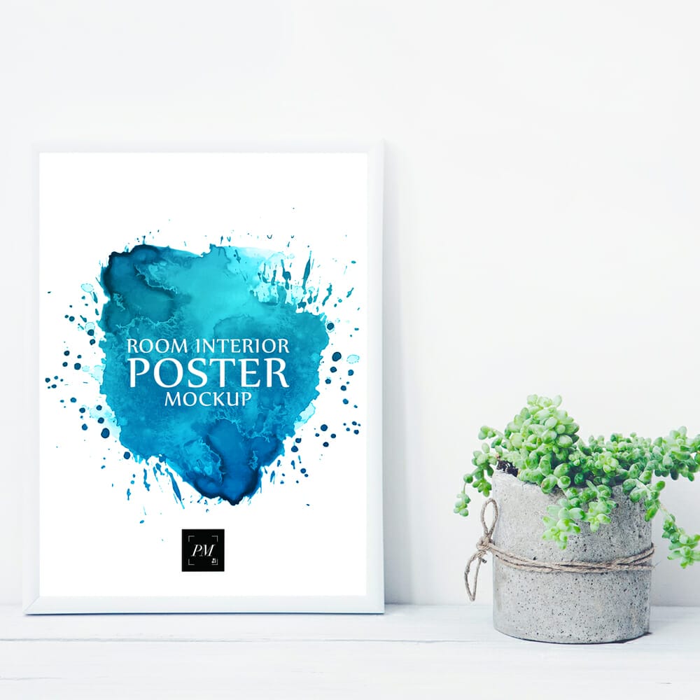 Room Interior Poster With Concrete Pot Mockup PSD