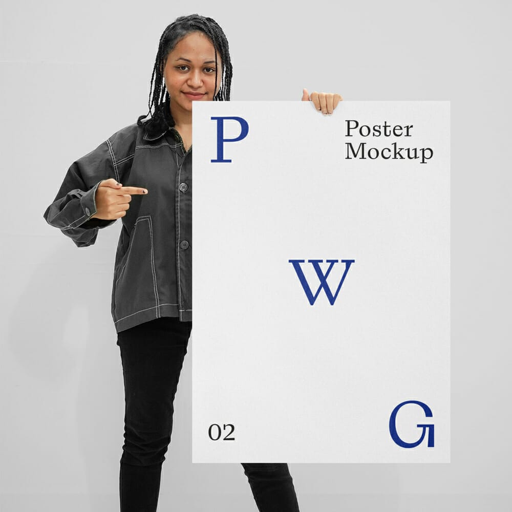 Women Holding Poster PSD Mockup