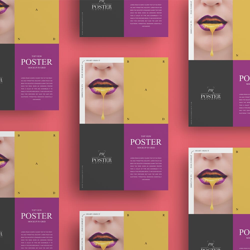 Brand Top View Poster Mockup In Grid