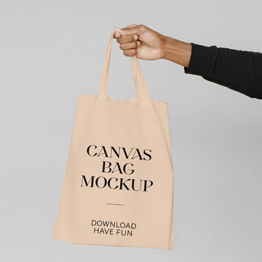 Canvas Bag With Hand Mockup