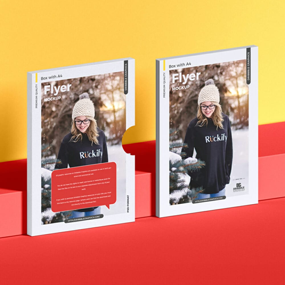 Free Box With A4 Flyer Mockup