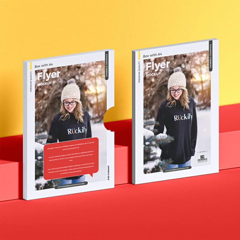 Free Box With A4 Flyer Mockup