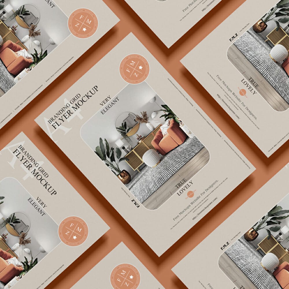 Free Branding Grid A4 Flyer Mockup