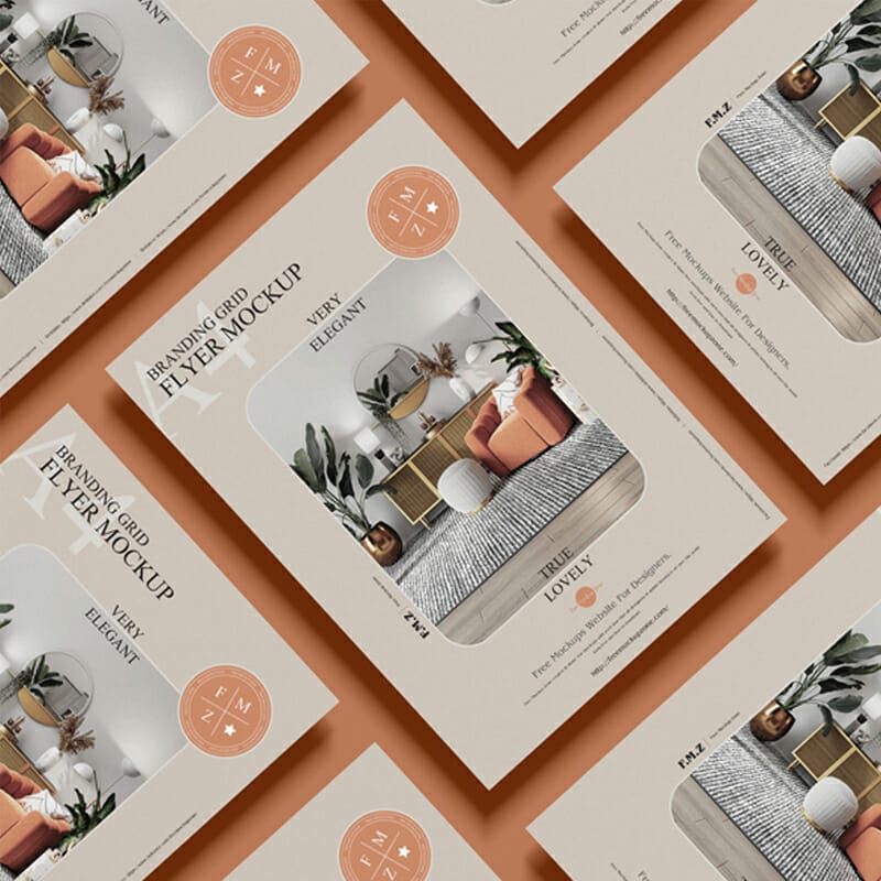 Free Branding Grid A4 Flyer Mockup