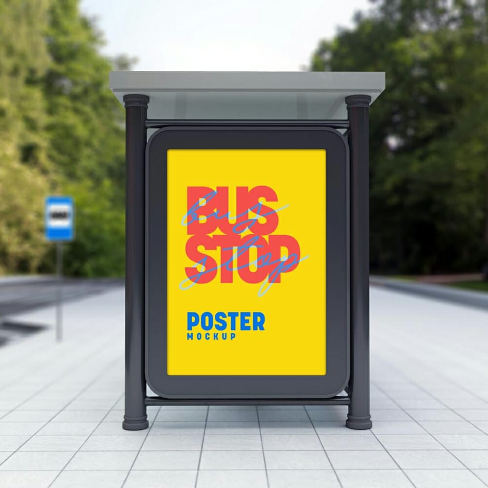 Free Bus Stop Poster Mockup PSD