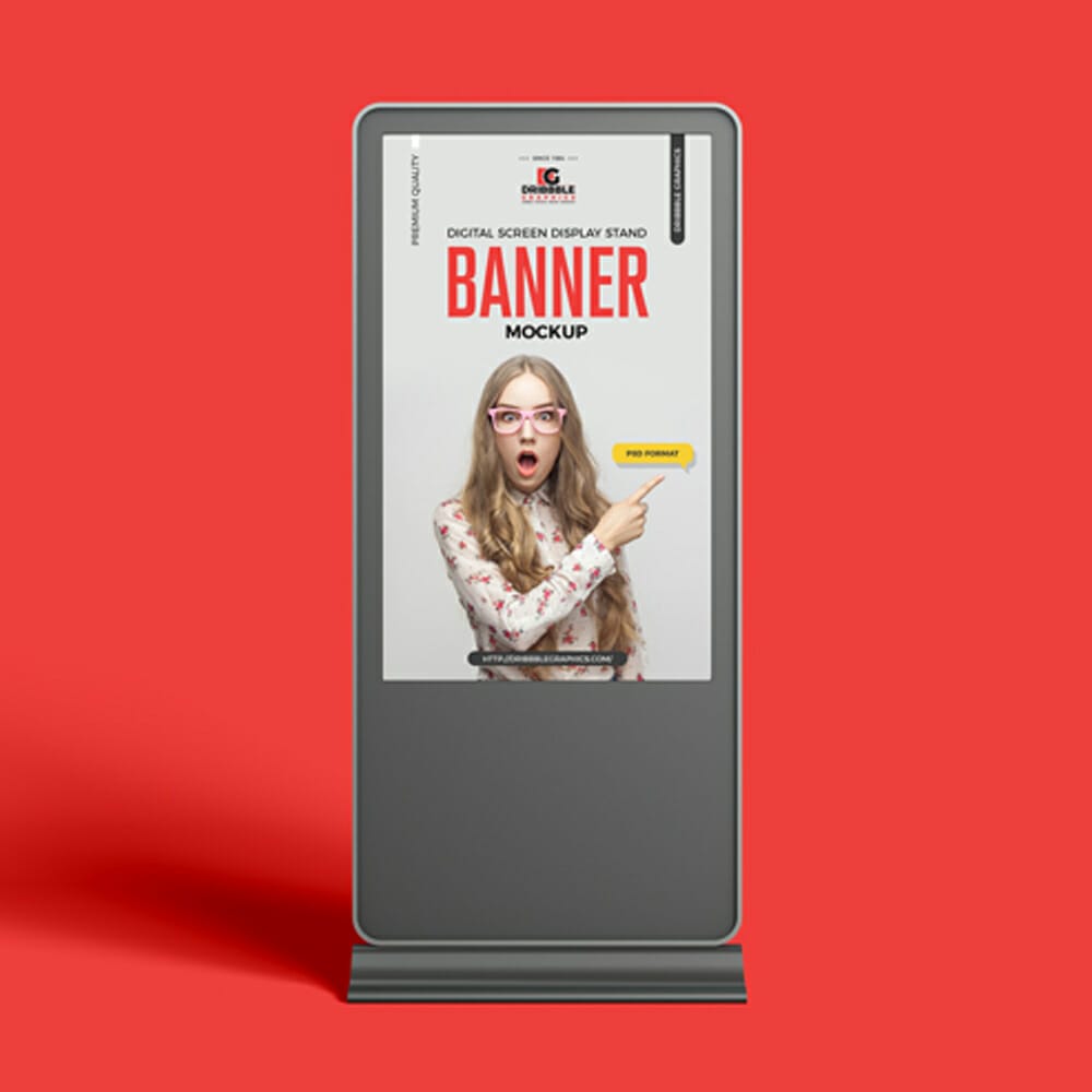 Free Digital Screen Display Stand Banner Mockup