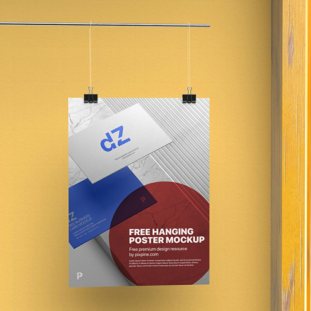 Free Elegant Hanging Poster Mockup