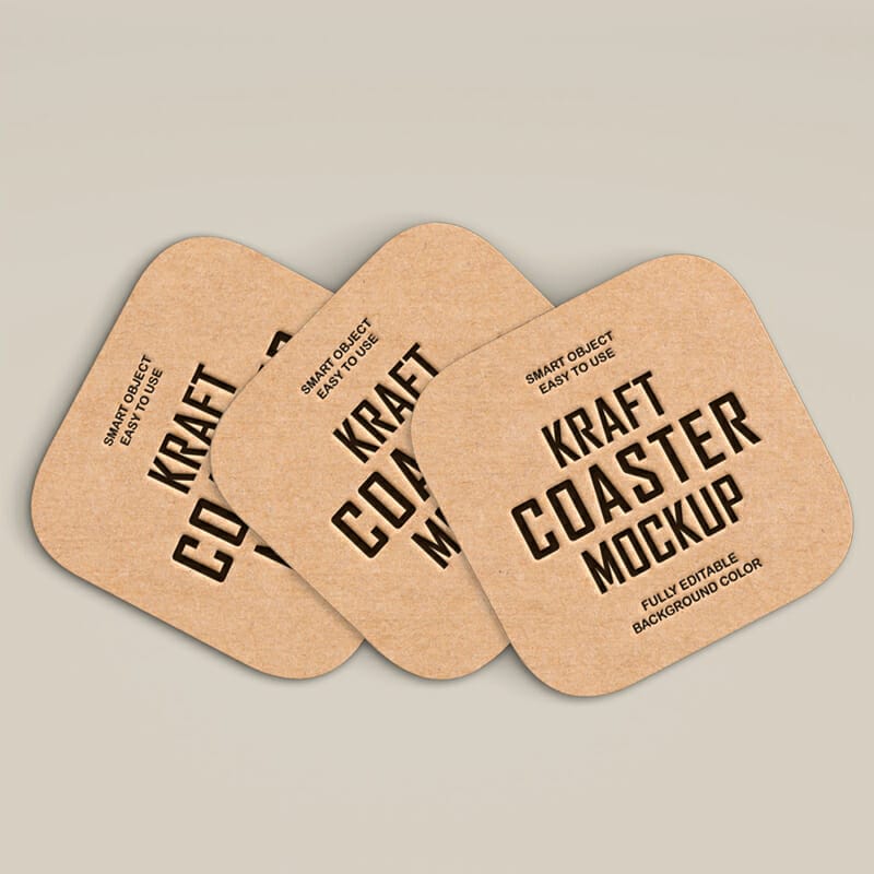 Free Kraft Coaster Mockup
