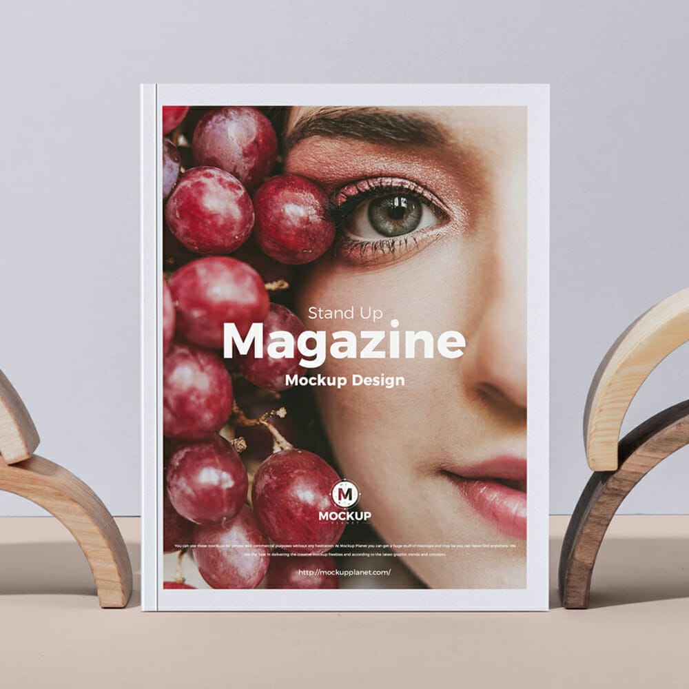 Free Stand Up Magazine Mockup Design