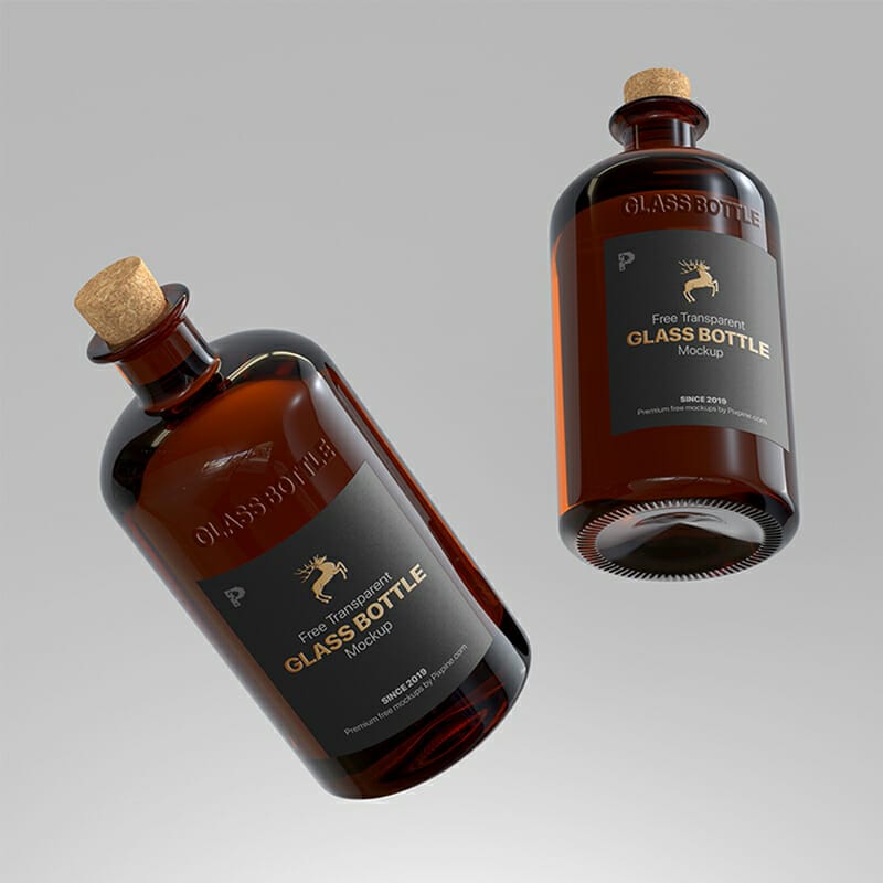 Free Transparent Glass Bottle Mockup
