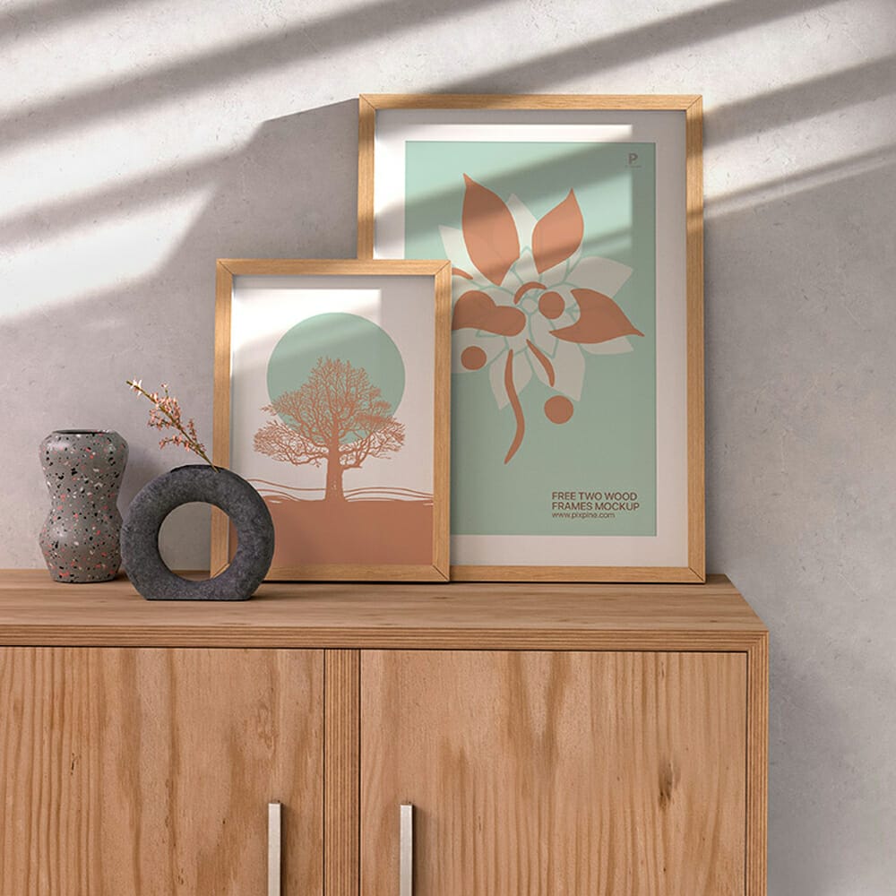 Free Two Wood Frames Mockup