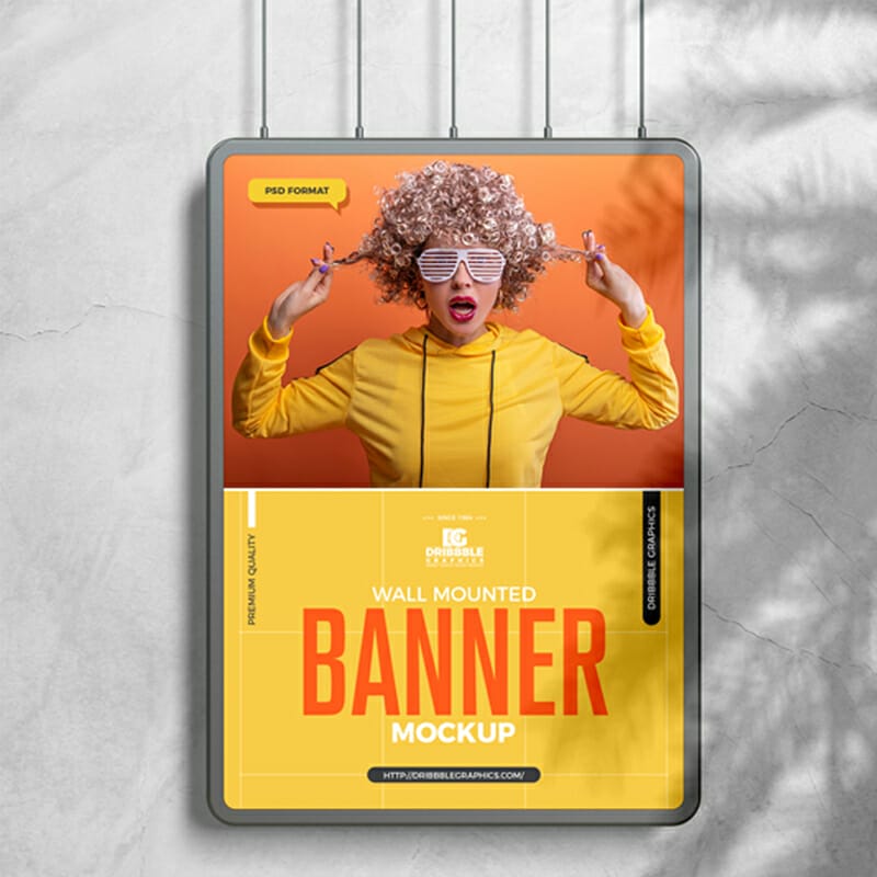 Free Wall Mounted Banner Mockup