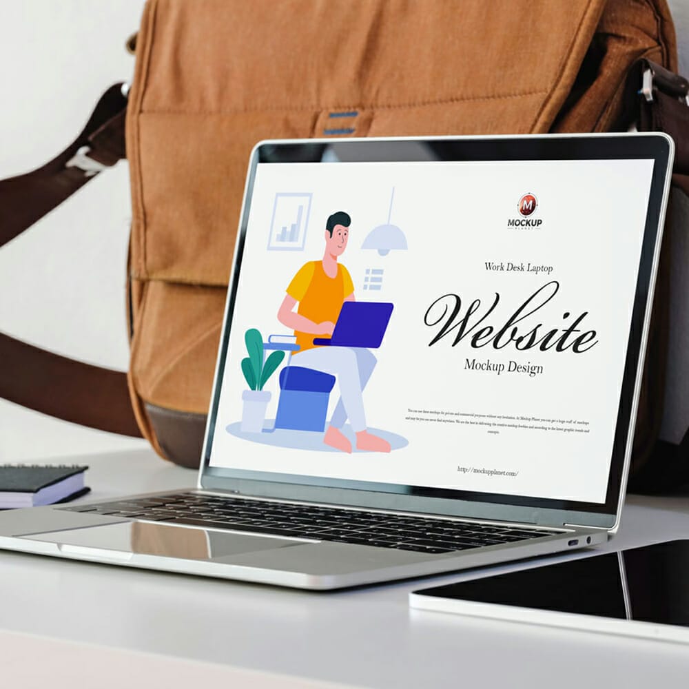 Free Work Desk Laptop Website Mockup Design